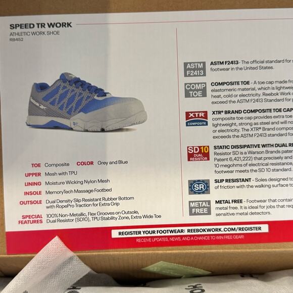 NEW Reebok Speed TR Work Shoes Women's 11 Composite Toe Slip Resistant Blue Gray - Picture 6 of 7
